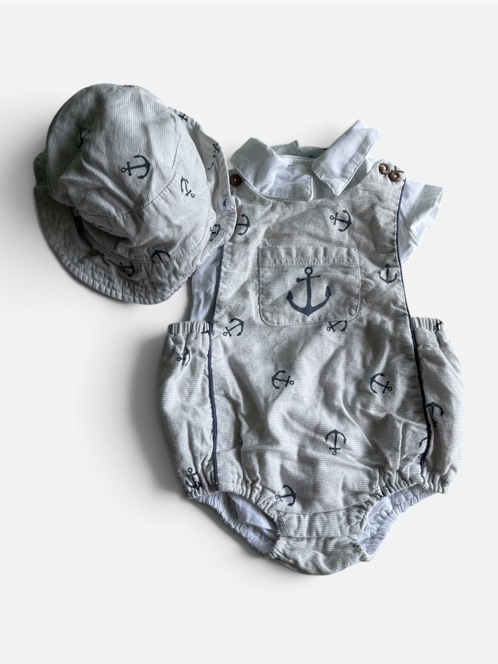 Tommy Bahama Baby Boy 3-6M Anchor Romper Bodysuit Hat 3 Piece Set